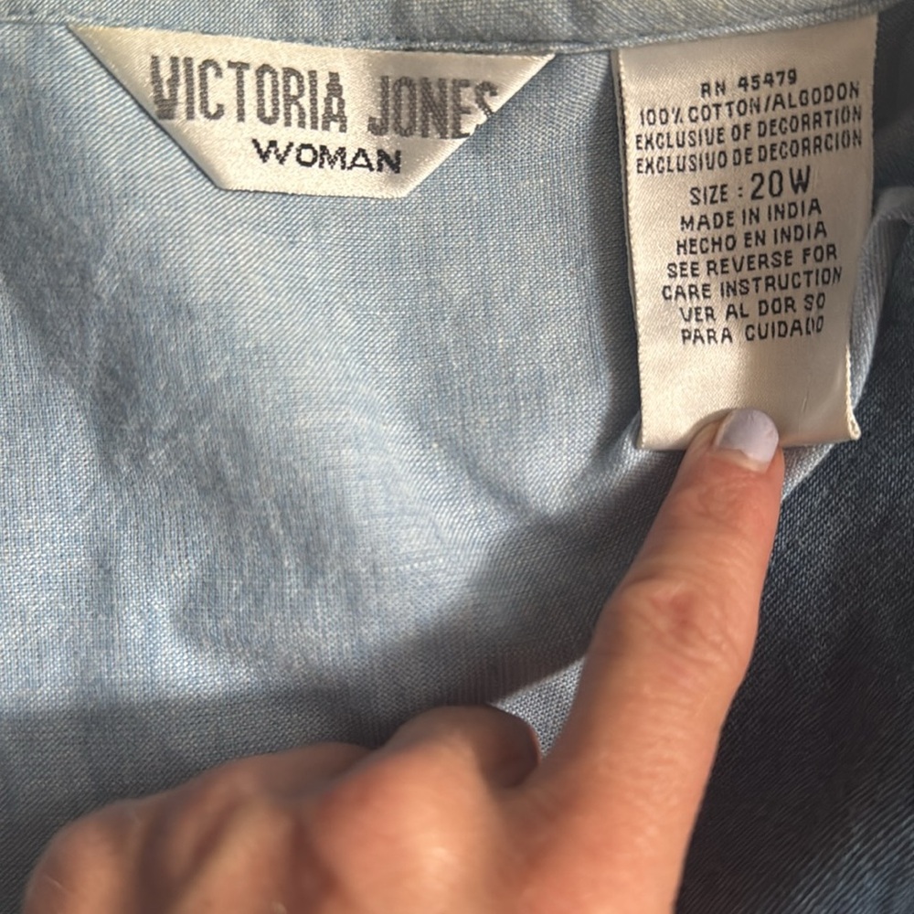 Vtg Chambray Patchwork Floral Plaid Cottagecore V… - image 6